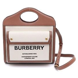 Burberry Mini Tote in Tela Bicolore e Pelle, Borsa a Spalla, Borsa a Tracolla
