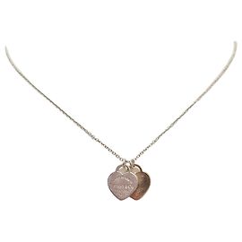 Tiffany & Co Mini Colar com Pingente de Coração Duplo em Prata e Ouro Rosa
