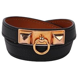 Bracelet double réversible en cuir noir - Hermès