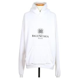 Kapuzen-Fleece-T-Shirt Weiß - Balenciaga