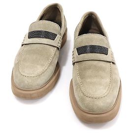 Brunello Cucinelli Mocassini Penny in scamosciato beige da donna
