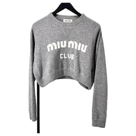 Kurzer Kaschmirstrick mit Logo Grau - Miu Miu