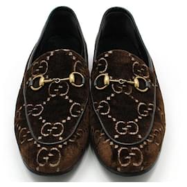 Gucci Mocassini Jordan GG Velvet Gold Horsebit marrone