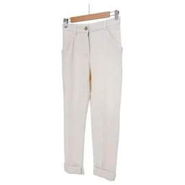 Pantalones de tweed de lana con vuelta para mujer Blanco - Chanel