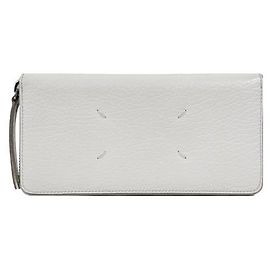 Maison Martin Margiela Luxus Leder-Reißverschluss-Langgeldbörse mit Ziernaht Weiß