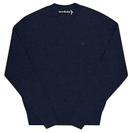 Strickpullover in Navy Melange mit Logo - Acne