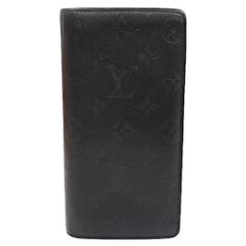 Louis Vuitton Black Monogram Shadow Calfskin Brazza Wallet Long Wallet