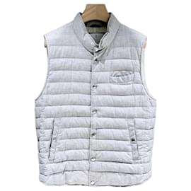Brunello Cucinelli Gilet in lino e lana grigio con piumino (A+/XL)