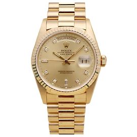 Rolex Orologio Day-Date da uomo in oro, diamanti originali a dieci punti, oro giallo, quadrante in oro