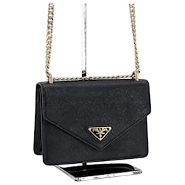 Borsa a Spalla e Crossbody Envelope Saffiano Chain Black - Prada