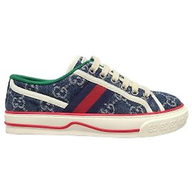 Gucci Denim Blue Three Stripe Tennis Sneaker