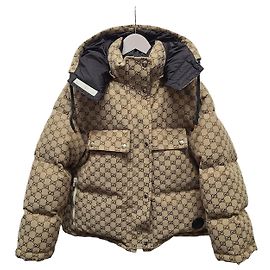 Gucci Chaqueta acolchada de lona de algodón GG Camel Ebony