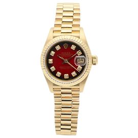 Rolex Datejust Gold Damenuhr, Burgundy Ombre After Diamond Zifferblatt