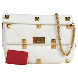 Valentino Tote e Borsa a Spalla Roman Stud in Pelle Bianca Ricondizionata