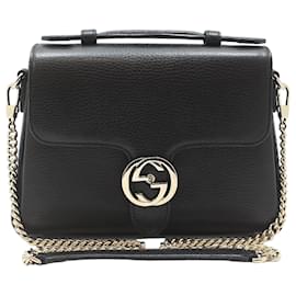 Gucci Borsa a mano e a tracolla con catena e manico superiore intrecciato in pelle nera