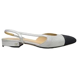 Décolleté slingback bicolore argento con tacco basso e scarpe basse - Chanel