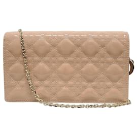 Borsa a tracolla Lady Chain in vernice cannage beige - Dior