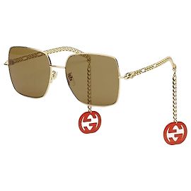 Gucci Gafas de sol de lujo con decoración de cadena de metal dorado Oversized Metallic Fashion