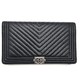 Chanel Long Wallet Boy in Caviar Chevron