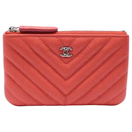 Chanel Pochette Classic Chevron Silver Coral Caviar - Non utilizzata