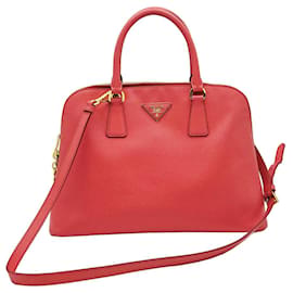 Borsa Dome in Saffiano rosa con logo a triangolo dorato - Prada