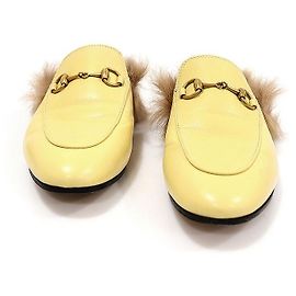 Gucci Mule BURRO in pelle gialla con morsetto dorato Princeton Loafer Pantofola da donna