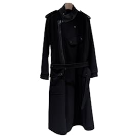 Tom Ford Langer schwarzer Leder Mantel mit Doppelreihung