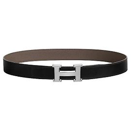 Hermès Cinturón de cuero Epsom negro reversible con hebilla plata mate para hombre