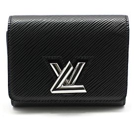 Louis Vuitton Carteira compacta e porta-moedas Black Épi Silver-Tone Twist