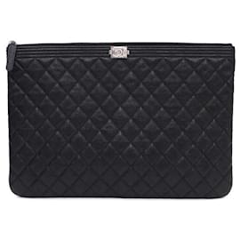 Clutch Large Silver Boy di Black Caviar - Chanel