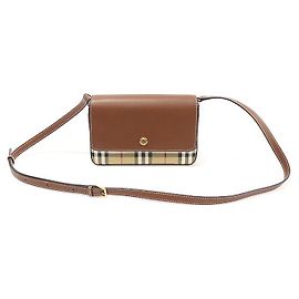 Burberry Borsa a tracolla New Hampshire in pelle di vitello color tan con motivo Vintage Check e finiture dorate