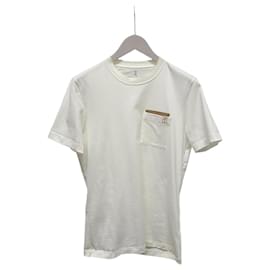 Weißes Kurzarm-T-Shirt aus Leder mit Rundtasche - Brunello Cucinelli