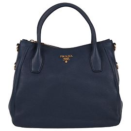 Prada Bolsa Tote e Bolsa de Ombro Vitello Banhada a Ouro Azul