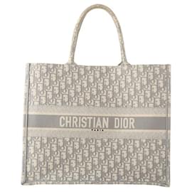 Große Book Tote Tasche mit Oblique-Stickerei in Grau - Dior