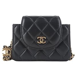 Chanel Mini borsa a tracolla con patta classica in agnello con doppia catena color oro