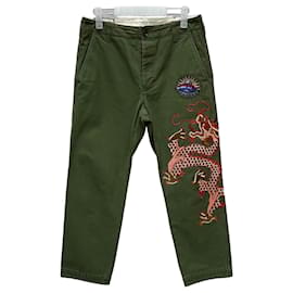 Gucci Dragon Embroidered Chino Cotton Pants