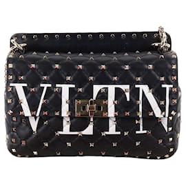 Borsa a tracolla Rockstud VLTN Logo Black Chain - Valentino