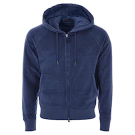 Blauer Kapuzenpullover mit Reißverschluss aus Baumwoll-Terry - Tom Ford