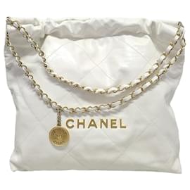 Chanel Borsa a tracolla bianca media con catena dorata lucida