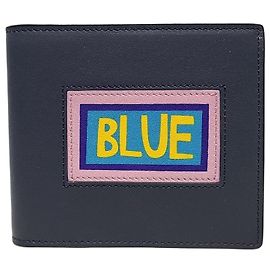 Fendi Navy Blue Leather Lettering Logo Men's Wallet