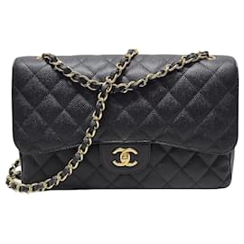 Chanel Borsa a Spalla Black Caviar Gold Classic Flap Chain Large Series