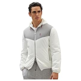 Giacca imbottita con cappuccio e logo bicolore Brunello Cucinelli