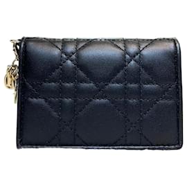 Tarjetero de piel de cordero Cannage Negro Oro - Dior