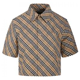 Burberry camisa de algodón a cuadros corta