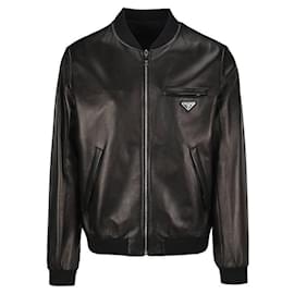 Reversible Logo Leather Jacket - Prada