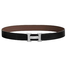 Hermès Reversible Buckle Black Chocolate Silver Matte Men's Leather Belt