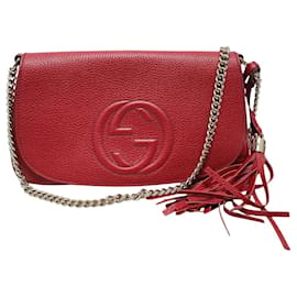 Gucci Borsa a tracolla in pelle con nappa rossa Soho con catena