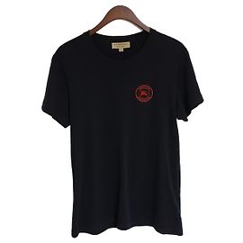 Burberry T-shirt a maniche corte nera con logo ricamato rotondo da uomo