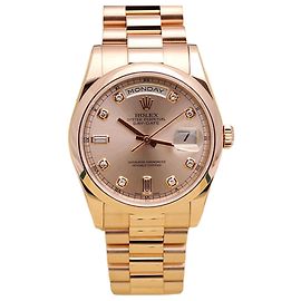Rolex Relógio Day-Date Masculino em Ouro com Dez Diamantes Rose Gold