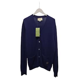 Gucci Navy GG bestickter Logo Kaschmir-Cardigan
